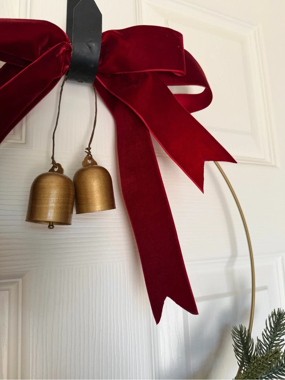Festive Red Berry & Greenery Holiday Wreath with Velvet Bow